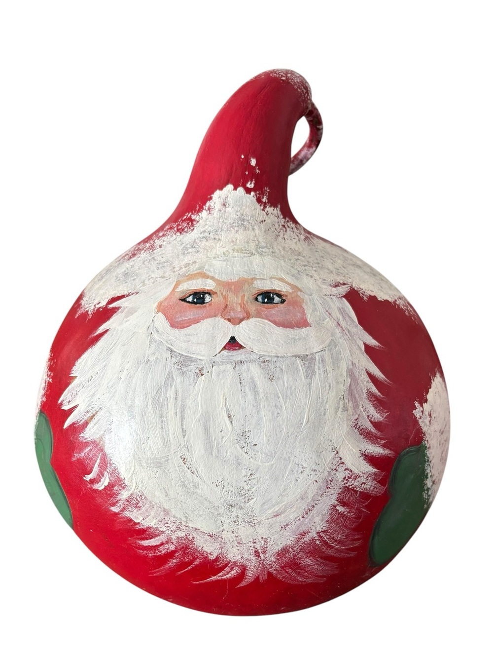 Gourd Christmas Santa folk art vtg.  Light normal wear for 27yo. 10.5”x8.5”